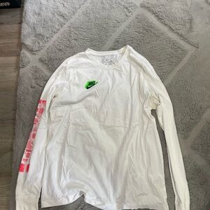 Nike White Long Sleeve with Neon Green Logo